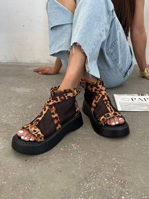 maasy | Босоножки леопардовые сандалии летние высокая платформа
