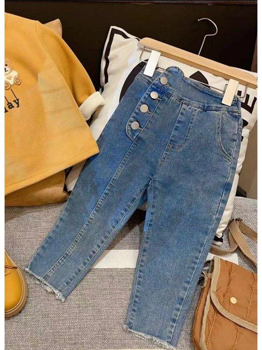 Стильные зауженные джинсы на резинке для девочек