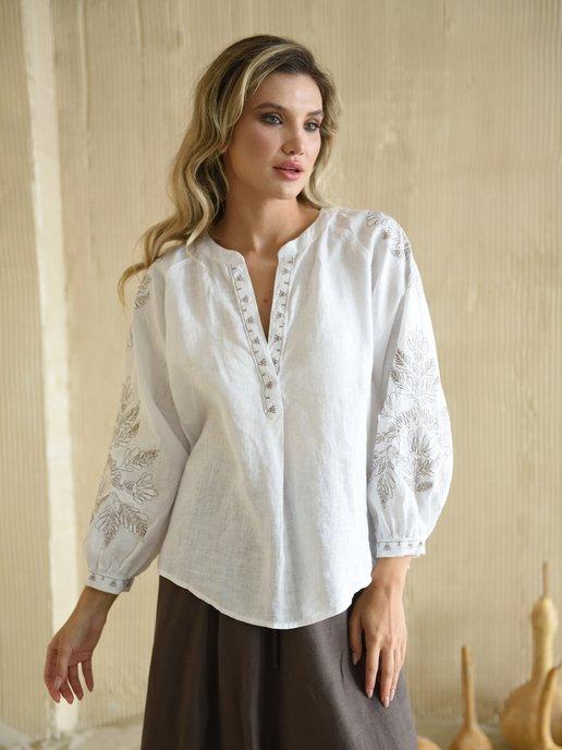 Блузка летняя льняная с вышивкой