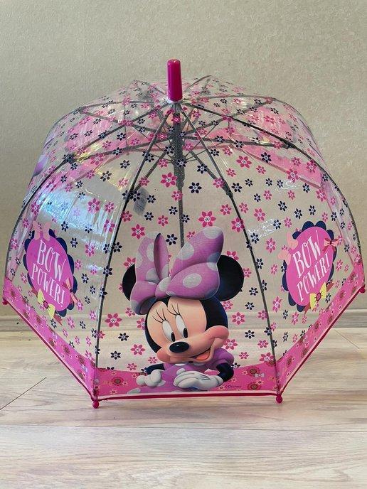Зонт-трость детский прозрачный Мини Маус и цветочки