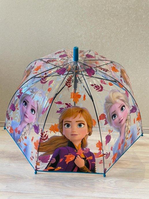 Зонт-трость детский прозрачный Анна и Эльза
