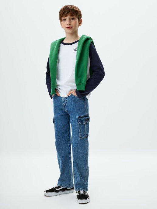 Джинсы для мальчика карго с накладными карманами