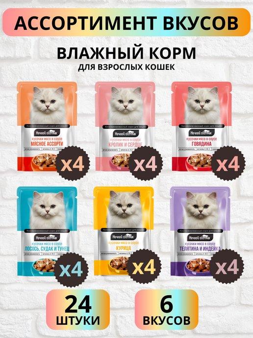 Корм для кошек влажный ассорти вкусов,соус 24 шт по 100 г