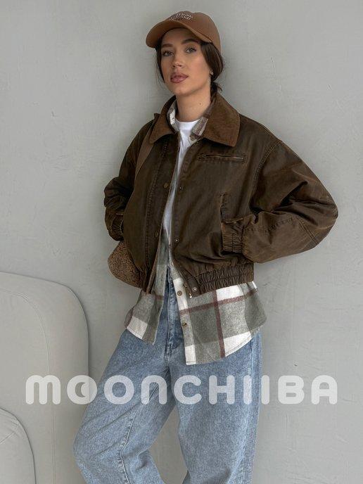 Moonchiiba | Куртка весенняя вельветовая бомбер укороченная