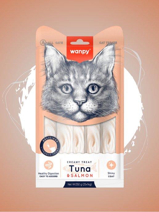 Wanpy | Лакомство для кошек пюре из тунца и лосося 25 шт по 14 гр