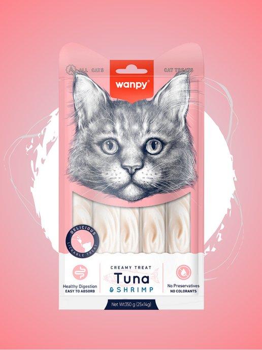 Wanpy | Лакомство для кошек пюре из тунца и креветкой 25 шт по 14 гр