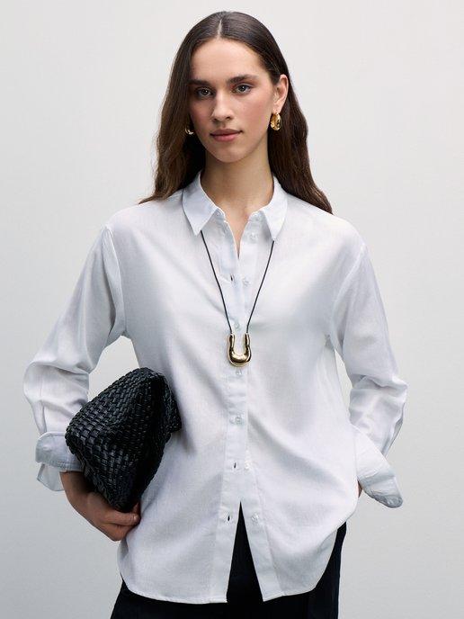 Блузка рубашка оверсайз с длинным рукавом льняная