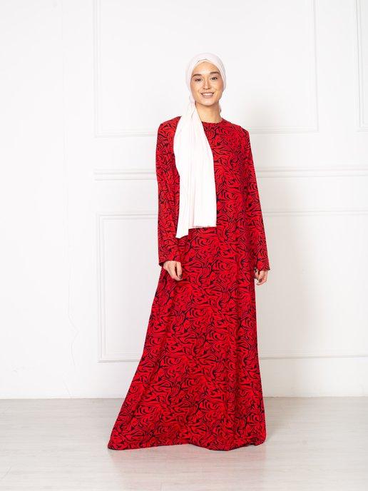 Платье нарядное мусульманское в пол с длинными рукавами