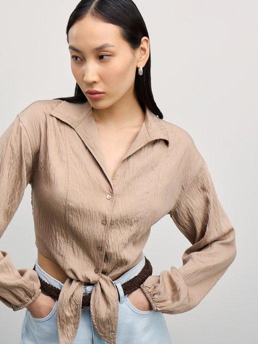 Блузка укороченная нарядная с длинным рукавом