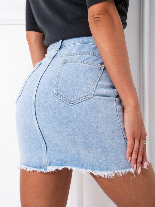 Юбка джинсовая летняя мини с разрезом