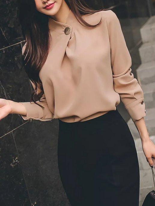 Блузка женская офисная, летняя блуза с длинным рукавом