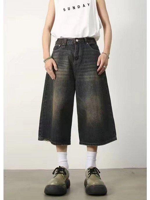 Шорты джинсовые Y2K бермуды багги широкие