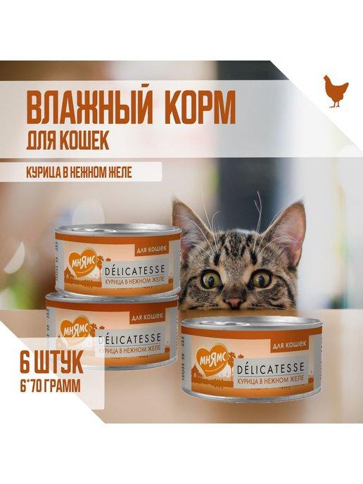 Влажный корм для кошек, Курица в нежном желе, 70г х 6 шт