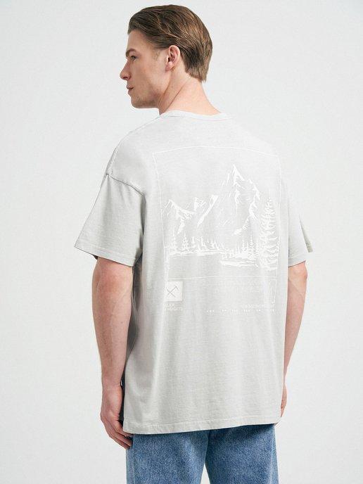 Хлопковая футболка с принтом гор на спине