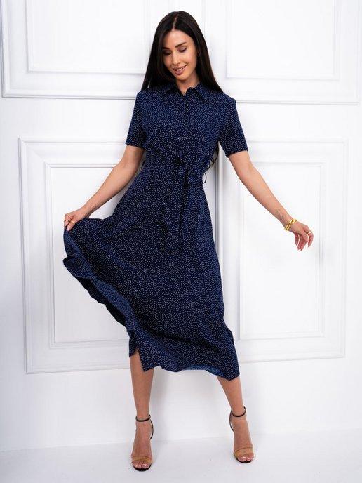 Eberron | Платье рубашка летнее длинное больших размеров в горошек