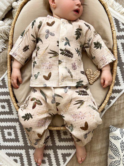 Летний костюм для новорождённого малыша из муслина