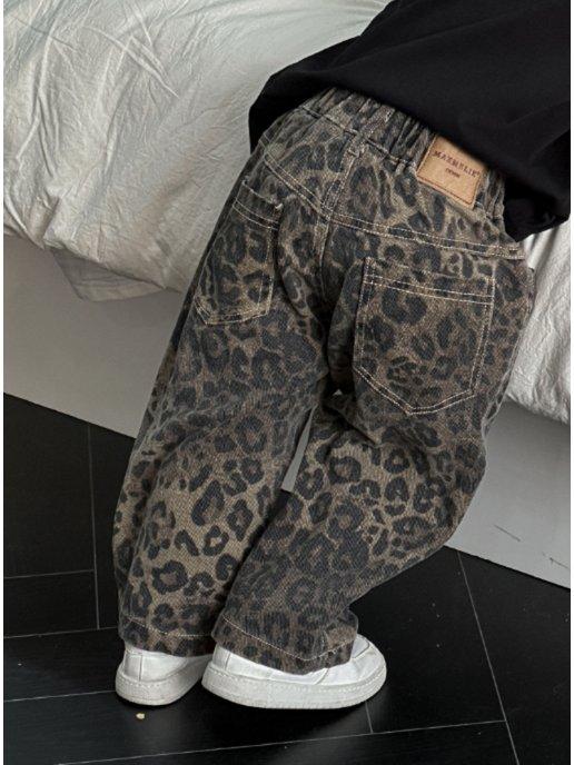 Леопардовые джинсы детские на резинке