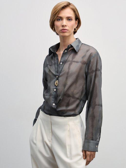 Блузка из хлопка с принтом прозрачная летняя
