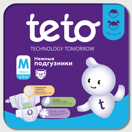 TE-TO | Подгузники TE-TO technology tomorrow размер M - (4-9 кг) 60шт.