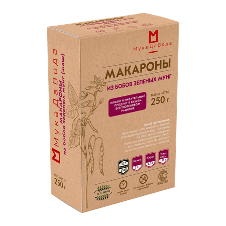 МукаДаВода | Макароны без глютена МукаДаВода из бобов зеленых мунг (маш) 250г