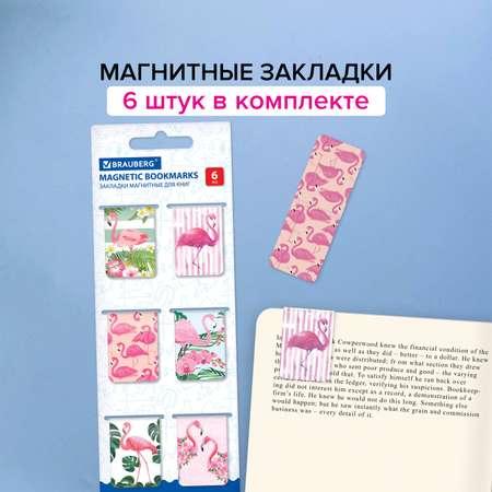 Закладки канцелярские Brauberg магнитные для книг в школу набор 6 штук