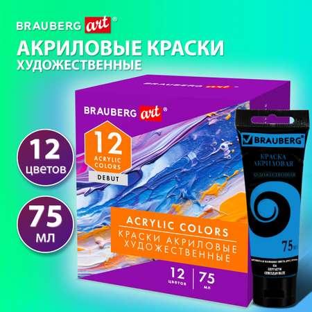 Краски акриловые Brauberg набор художественные матовые в тюбиках 12 цветов акрил