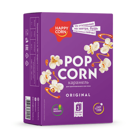 Попкорн для СВЧ Happy Corn со вкусом карамели 3 шт по 100 г