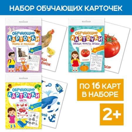 Карточки Проф-Пресс обучающие 3 комплекта по 16 шт 17х22 см цвета+мамы и малыши+овощи фрукты ягоды