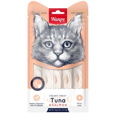 Лакомство для кошек Wanpy Cat 70 г нежное пюре тунец и лосось пауч