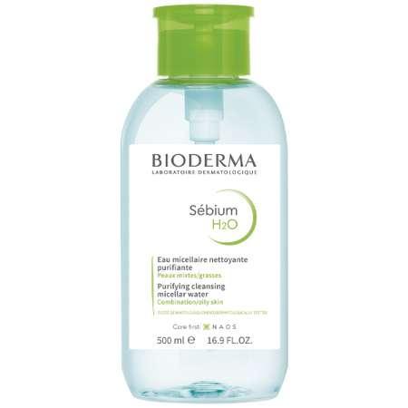 Мицеллярная вода H2O с помпой Bioderma Sebium очищающая для жирной и проблемной кожи лица 500 мл