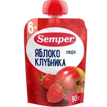 Пюре Semper яблоко-клубника пауч 90г с 6месяцев