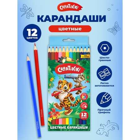 Карандаши цветные CReATiViKi 12 цветов дерево шестигранный корпус