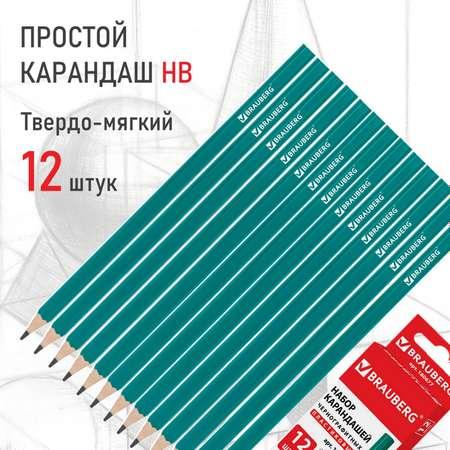 Карандаши простые Brauberg чернографитные Hb набор 12 штук для школы