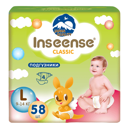 Подгузники на липучках INSEENSE Classic Plus L 9-14 кг 58 шт