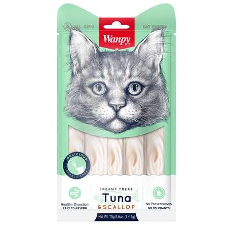 Лакомство для кошек Wanpy Cat 70 г тунец и гребешка нежное пюре пауч