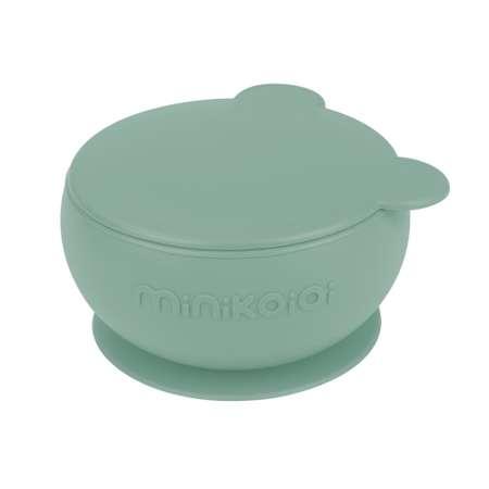 Тарелка глубокая для детей MinikOiOi силиконовая с присоской и крышкой