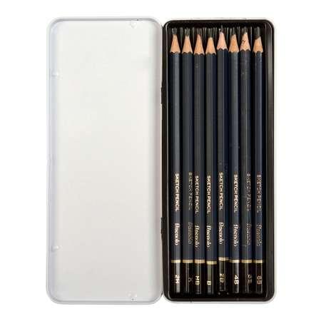Чернографитные карандаши Finenolo Sketch 8 штук (8B-2H) в металлическом пенале
