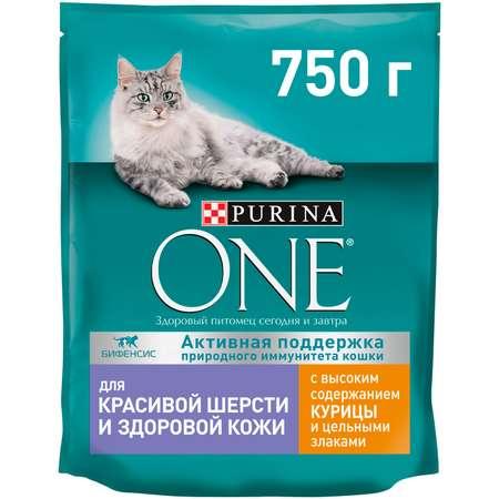 Корм для кошек Purina One для красивой шерсти здоровой кожи с высоким содержанием курицы и цельными злаками сухой 750г