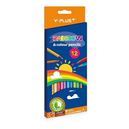 Y-plus | Карандаши цветные Y-plus Rainbow 12 цветов+точилка трехгранные PC110402