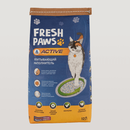 Fresh Paws | Наполнитель для кошачьего туалета Fresh Paws Active впитывающий с активированным углем 12л