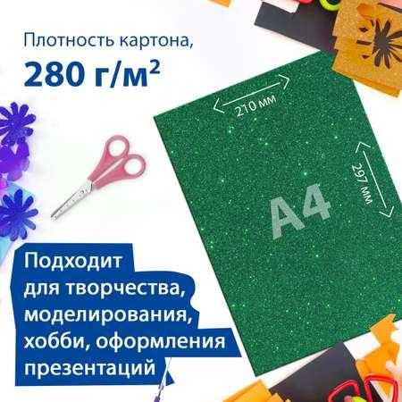 Картон цветной Brauberg А4 Суперблестки 5 листов 5 цветов