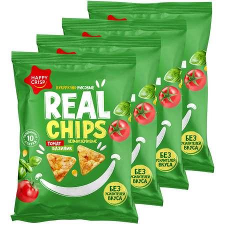 Happy Crisp | Чипсы цельнозерновые Happy Crisp кукурузно-рисовые Real Chips томат и базилик 4 шт по 50 г