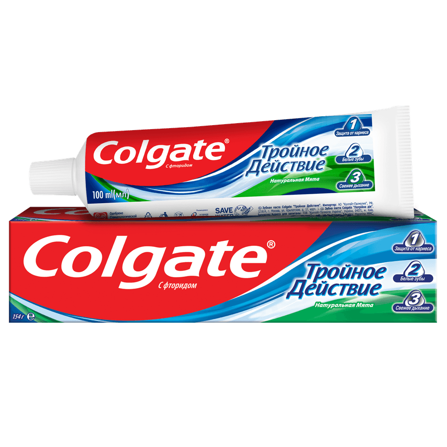 Зубная паста COLGATE Тройное действие Натуральная мята для защиты от кариеса, удаления потемнений с зубов и свежего дыхания, 100мл