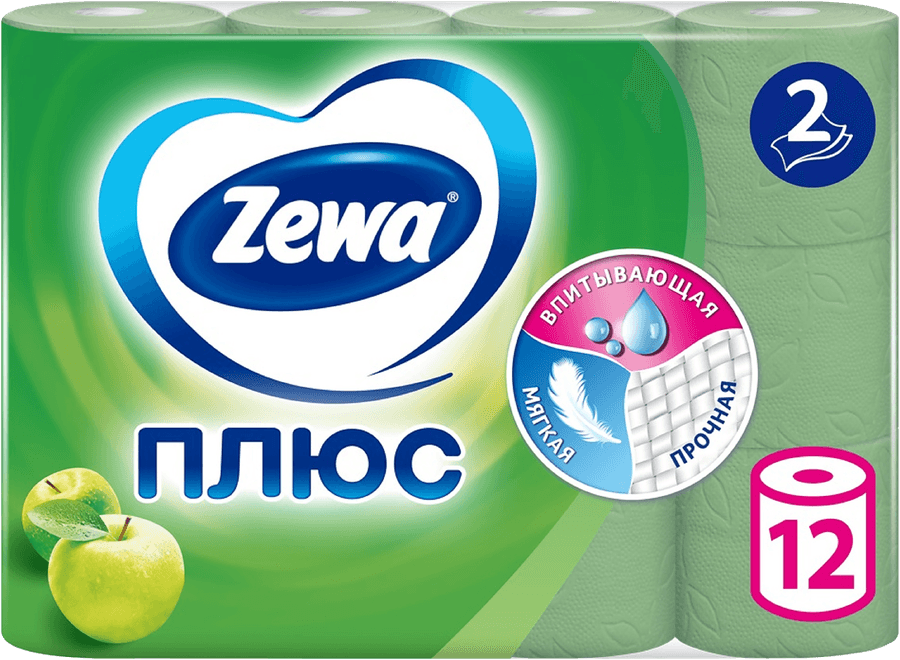 Бумага туалетная ZEWA Plus 2-слоя с ароматом яблока, 12шт