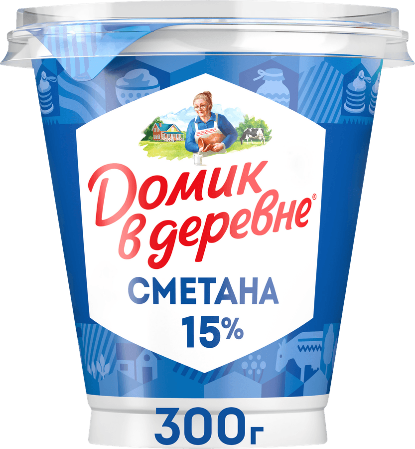 ДОМИК В ДЕРЕВНЕ | Сметана ДОМИК В ДЕРЕВНЕ 15%, без змж, 300г