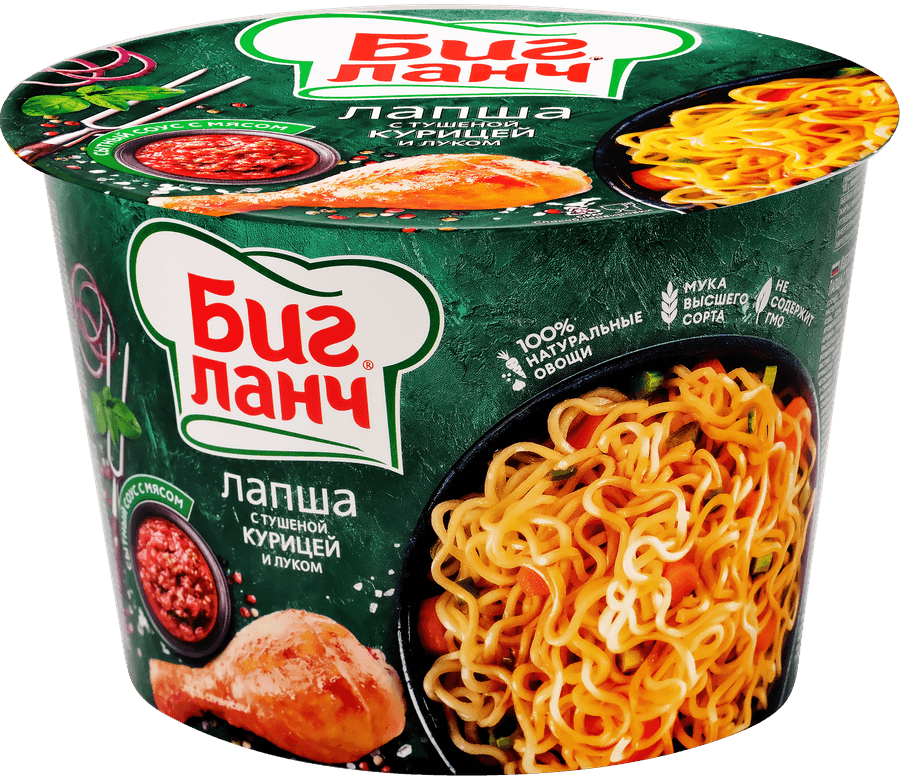 Лапша БИГ ЛАНЧ с тушеной курицей и луком, 90г