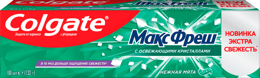 Зубная паста COLGATE Макс Фреш Нежная мята с освежающими кристаллами для свежего дыхания и защиты от кариеса, 100мл