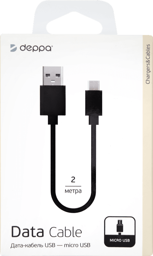 Дата-кабель DEPPA USB – micro USB, 2м, черный