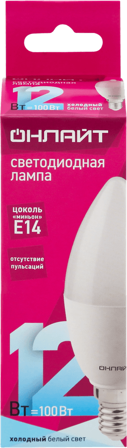 Лампа светодиодная ОНЛАЙТ LED 12Вт, 4000К, Е14, свеча Арт. 90055