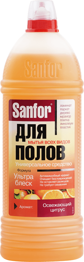 SANFOR | Средство для мытья полов SANFOR Ультра блеск Освежающий цитрус, 1л